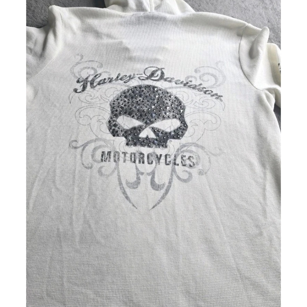 Harley-Davidson White Hoodie with Skull Design - Picture 9 of 10